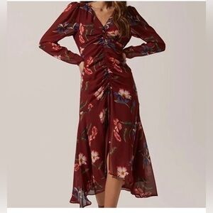 ASTR The Label Hi-Lo Ruched Front Midi Dress Floral Print Size Small